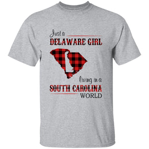 Just A Delaware Girl Living In A South Carolina World T-Shirt - T-shirt Born Live Plaid Red Teezalo