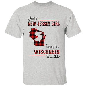 Just A New Jersey Girl Living In A Wisconsin World T-shirt - T-shirt Born Live Plaid Red Teezalo