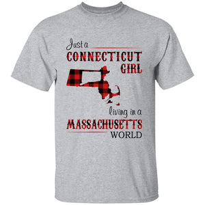 Just A Connecticut Girl Living In A Massachusetts World T-shirt - T-shirt Born Live Plaid Red Teezalo