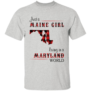 Just A Maine Girl Living In A Maryland World T-shirt - T-shirt Born Live Plaid Red Teezalo