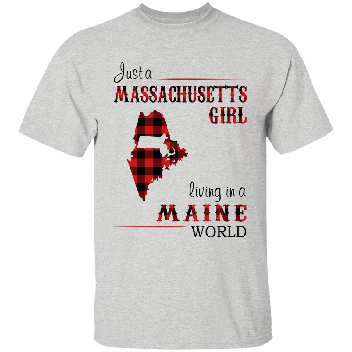 Just A Massachusetts Girl Living In A Maine World T-shirt - T-shirt Born Live Plaid Red Teezalo