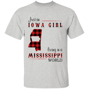 Just An Iowa Girl Living In A Mississippi World T-shirt - T-shirt Born Live Plaid Red Teezalo
