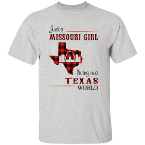 Just A Missouri Girl Living In A Texas World T-shirt - T-shirt Born Live Plaid Red Teezalo