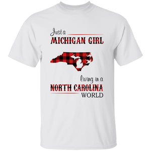 Just A Michigan Girl Living In A North Carolina World T-shirt - T-shirt Born Live Plaid Red Teezalo