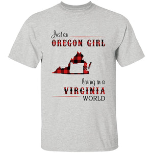 Just An Oregon Girl Living In A Virginia World T-shirt - T-shirt Born Live Plaid Red Teezalo