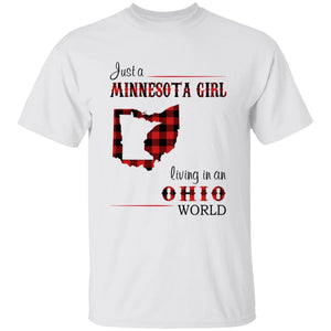 Just A Minnesota Girl Living In An Ohio World T-shirt - T-shirt Born Live Plaid Red Teezalo