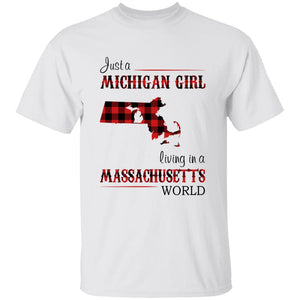 Just A Michigan Girl Living In A Massachusetts World T-shirt - T-shirt Born Live Plaid Red Teezalo