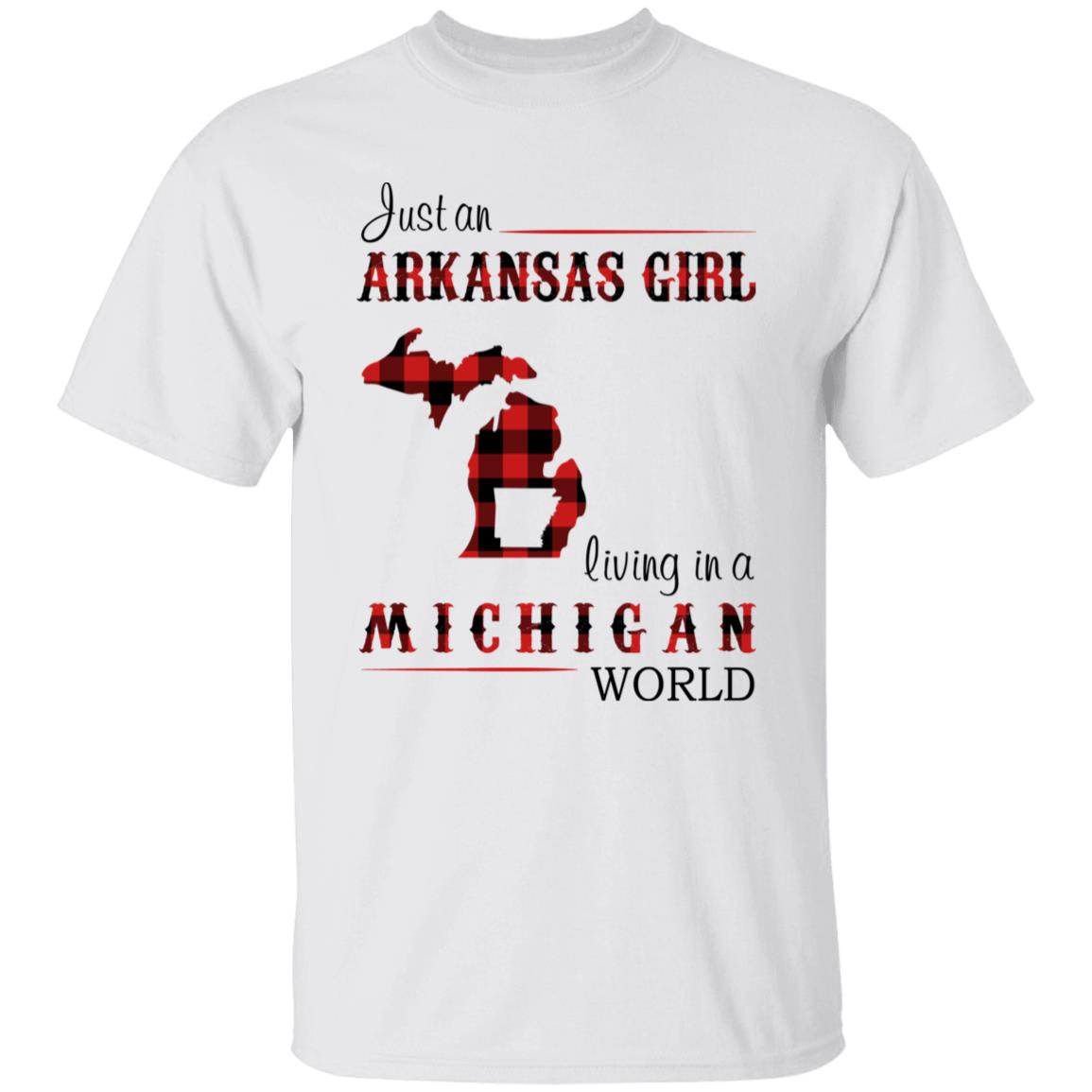 Just An Arkansas Girl Living In A Michigan World T-shirt - T-shirt Born Live Plaid Red Teezalo