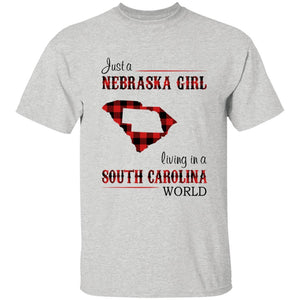 Just A Nebraska Girl Living In A South Carolina World T-shirt - T-shirt Born Live Plaid Red Teezalo
