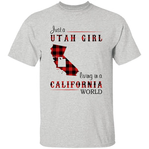 Just A Utah Girl Living In A California World T-shirt - T-shirt Born Live Plaid Red Teezalo