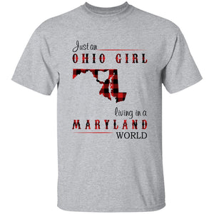 Just An Ohio Girl Living In A Maryland World T-shirt - T-shirt Born Live Plaid Red Teezalo