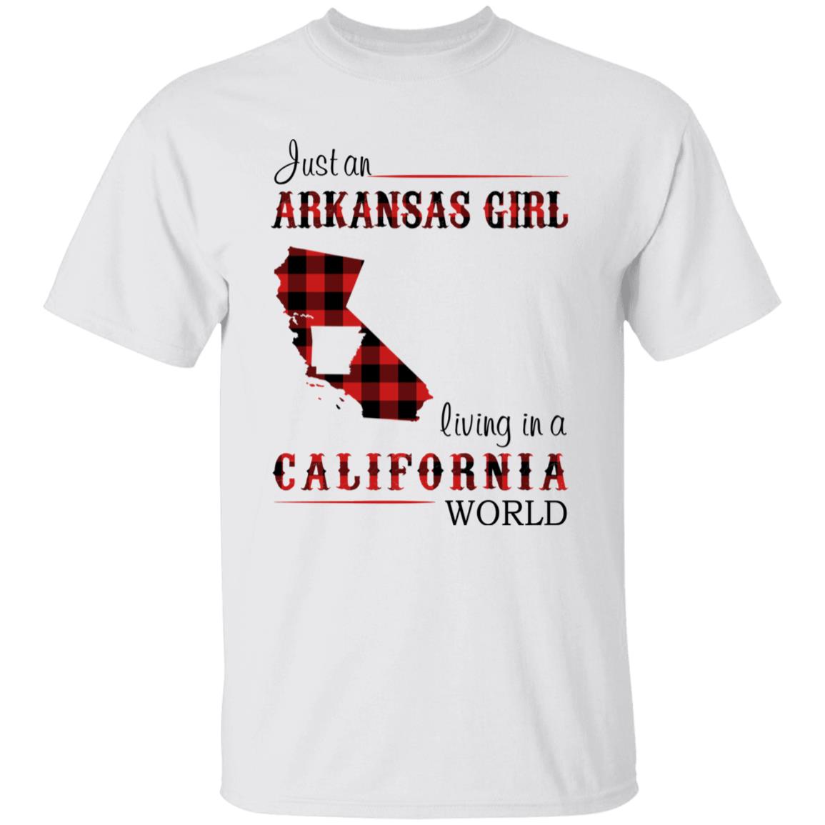 Just An Arkansas Girl Living In A California World T-shirt - T-shirt Born Live Plaid Red Teezalo