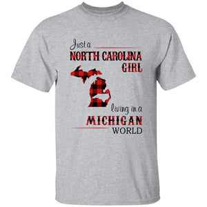Just A North Carolina Girl Living In A Michigan World T-shirt - T-shirt Born Live Plaid Red Teezalo