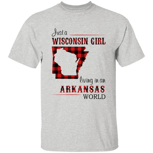 Just A Wisconsin Girl Living In An Arkansas World T-shirt - T-shirt Born Live Plaid Red Teezalo