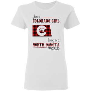 Just A Colorado Girl Living In A North Dakota World T-shirt - T-shirt Born Live Plaid Red Teezalo