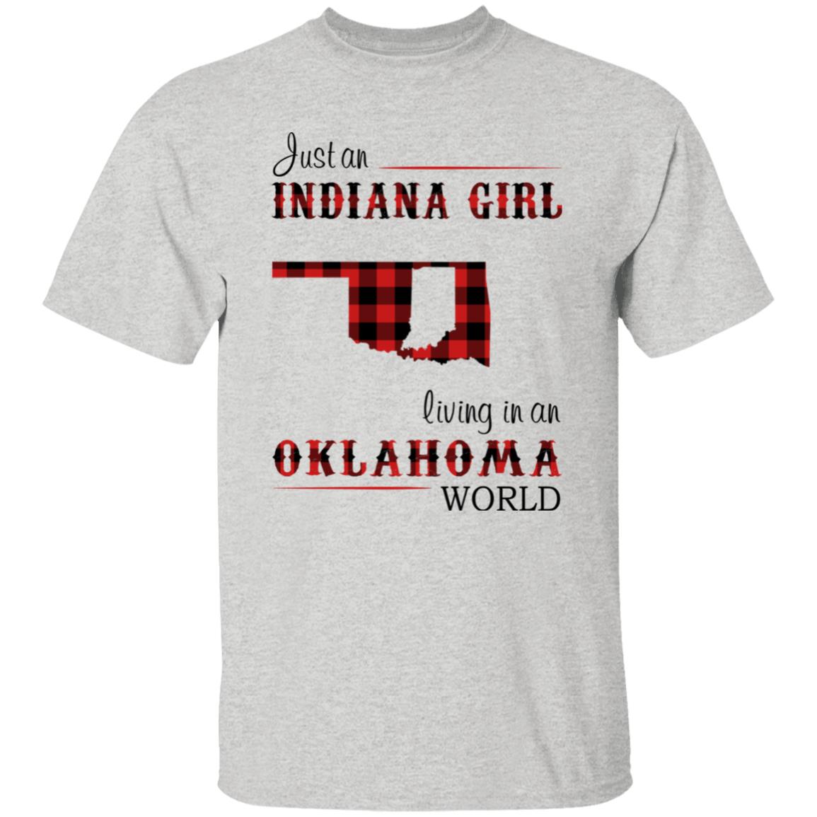 Just An Indiana Girl Living In An Oklahoma World T-Shirt - T-shirt Born Live Plaid Red Teezalo