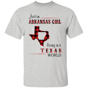 Just An Arkansas Girl Living In A Texas World T-shirt - T-shirt Born Live Plaid Red Teezalo