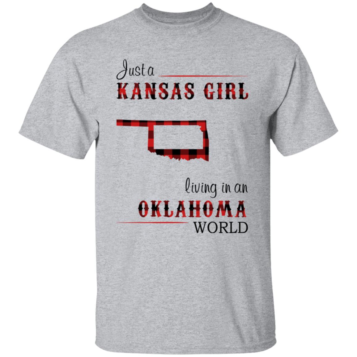 Just A Kansas Girl Living In An Oklahoma World T-shirt - T-shirt Born Live Plaid Red Teezalo
