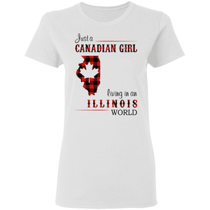 Just A Canadian Girl Living In An Illinois World T-Shirt - T-shirt Born Live Plaid Red Teezalo