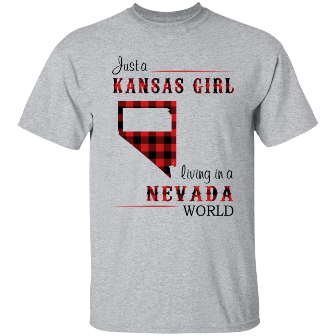 Just A Kansas Girl Living In A Nevada World T-shirt - T-shirt Born Live Plaid Red Teezalo