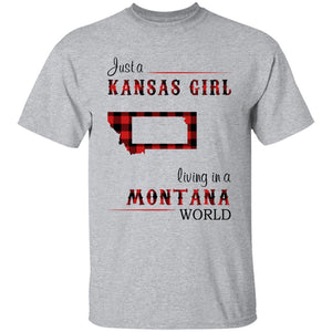 Just A Kansas Girl Living In A Montana World T-shirt - T-shirt Born Live Plaid Red Teezalo