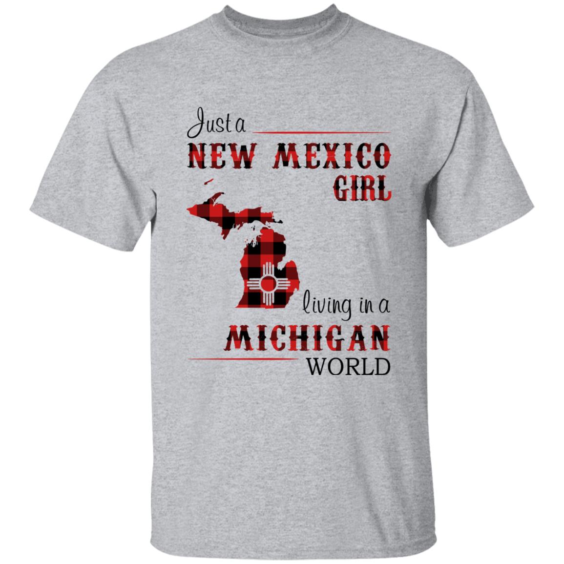 Just A New Mexico Girl Living In A Michigan World T-shirt - T-shirt Born Live Plaid Red Teezalo