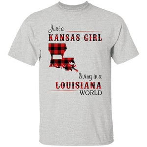 Just A Kansas Girl Living In A Louisiana World T-shirt - T-shirt Born Live Plaid Red Teezalo