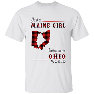 Just A Maine Girl Living In An Ohio World T-shirt - T-shirt Born Live Plaid Red Teezalo