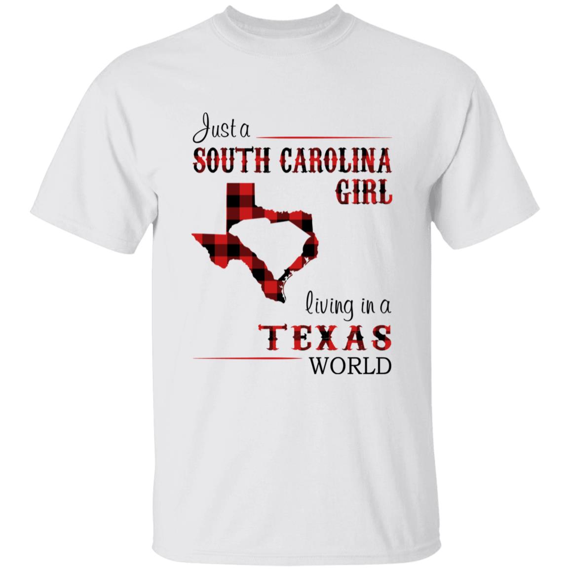 Just A South Carolina Girl Living In A Texas World T-shirt - T-shirt Born Live Plaid Red Teezalo