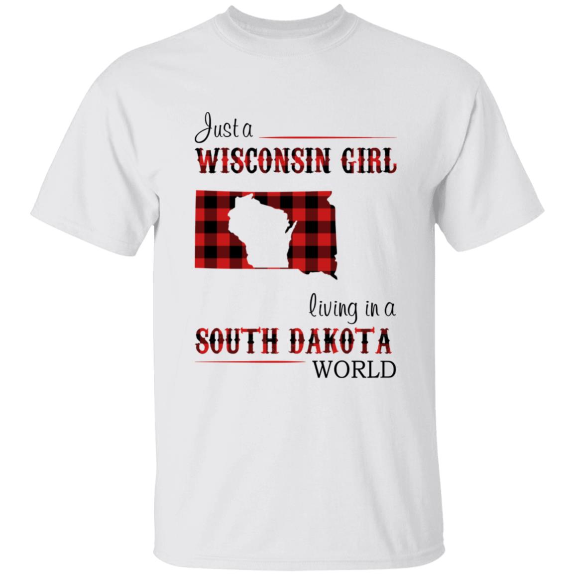 Just A Wisconsin Girl Living In A South Dakota World T-shirt - T-shirt Born Live Plaid Red Teezalo