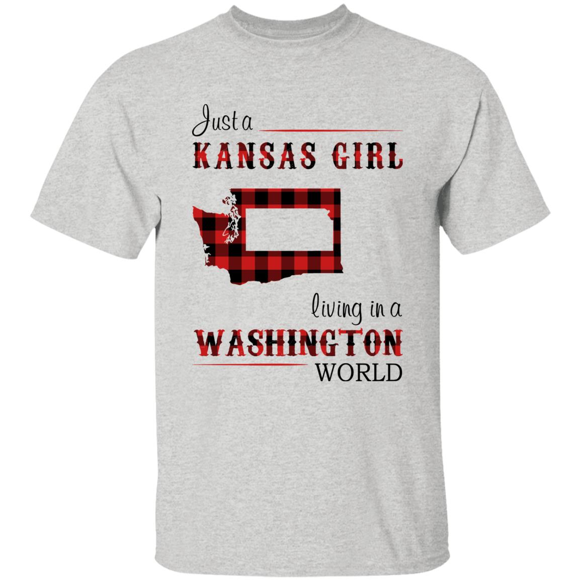 Just A Kansas Girl Living In A Washington World T-shirt - T-shirt Born Live Plaid Red Teezalo
