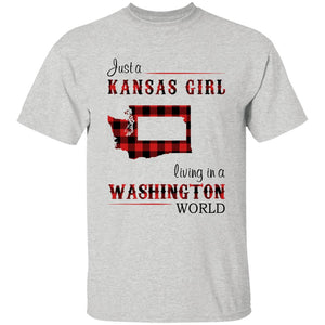 Just A Kansas Girl Living In A Washington World T-shirt - T-shirt Born Live Plaid Red Teezalo