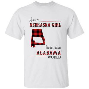 Just A Nebraska Girl Living In An Alabama World T-shirt - T-shirt Born Live Plaid Red Teezalo