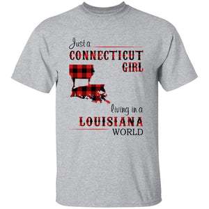 Just A Connecticut Girl Living In A Louisiana World T-shirt - T-shirt Born Live Plaid Red Teezalo