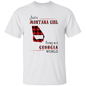 Just A Montana Girl Living In A Georgia World T-shirt - T-shirt Born Live Plaid Red Teezalo