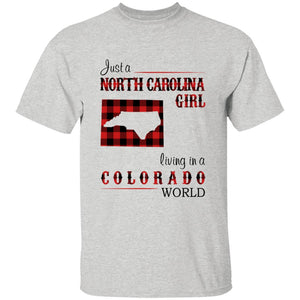 Just A North Carolina Girl Living In A Colorado World T-shirt - T-shirt Born Live Plaid Red Teezalo