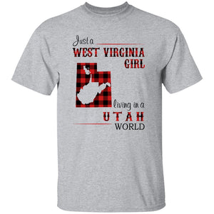 Just A West Virginia Girl Living In A Utah World T-shirt - T-shirt Born Live Plaid Red Teezalo