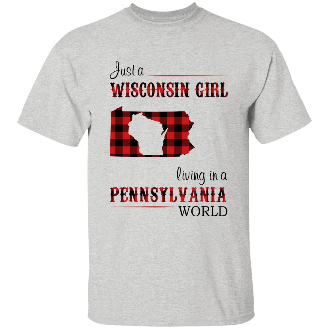 Just A Wisconsin Girl Living In A Pennsylvania World T-shirt - T-shirt Born Live Plaid Red Teezalo