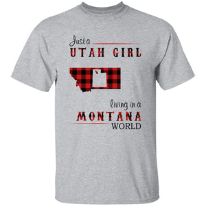 Just A Utah Girl Living In A Montana World T-shirt - T-shirt Born Live Plaid Red Teezalo
