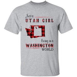 Just A Utah Girl Living In A Washington World T-shirt - T-shirt Born Live Plaid Red Teezalo