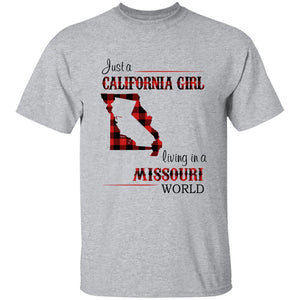 Just A California Girl Living In A Missouri World T-Shirt - T-shirt Born Live Plaid Red Teezalo