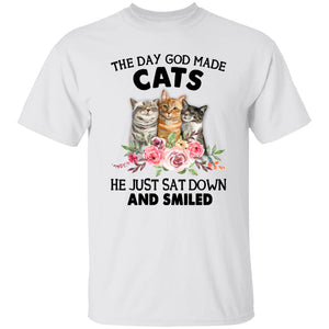 Funny Cat Shirt, The Day God Made Cats He Just Sat Down And Smiled - T-Shirts Teezalo