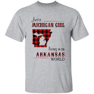 Just A Michigan Girl Living In An Arkansas World T-shirt - T-shirt Born Live Plaid Red Teezalo
