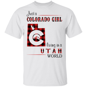 Just A Colorado Girl Living In A Utah World T-shirt - T-shirt Born Live Plaid Red Teezalo
