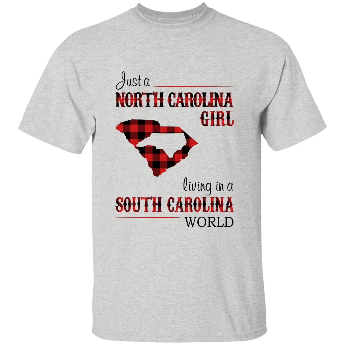 Just A North Carolina Girl Living In A South Carolina World T-shirt - T-shirt Born Live Plaid Red Teezalo