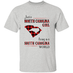 Just A North Carolina Girl Living In A South Carolina World T-shirt - T-shirt Born Live Plaid Red Teezalo