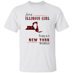 Just An Illinois Girl Living In A New York World T-shirt - T-shirt Born Live Plaid Red Teezalo