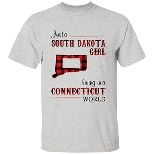 Just A South Dakota Girl Living In A Connecticut World T-shirt - T-shirt Born Live Plaid Red Teezalo