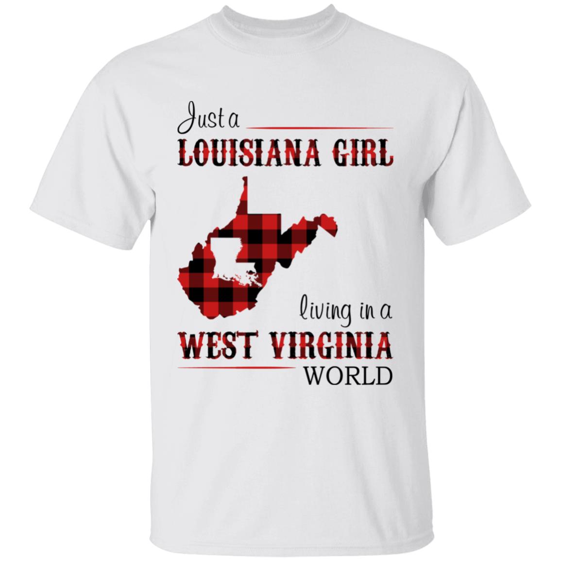 Just A Louisiana Girl Living In A West Virginia World T-shirt - T-shirt Born Live Plaid Red Teezalo