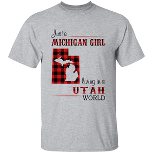 Just A Michigan Girl Living In A Utah World T-shirt - T-shirt Born Live Plaid Red Teezalo